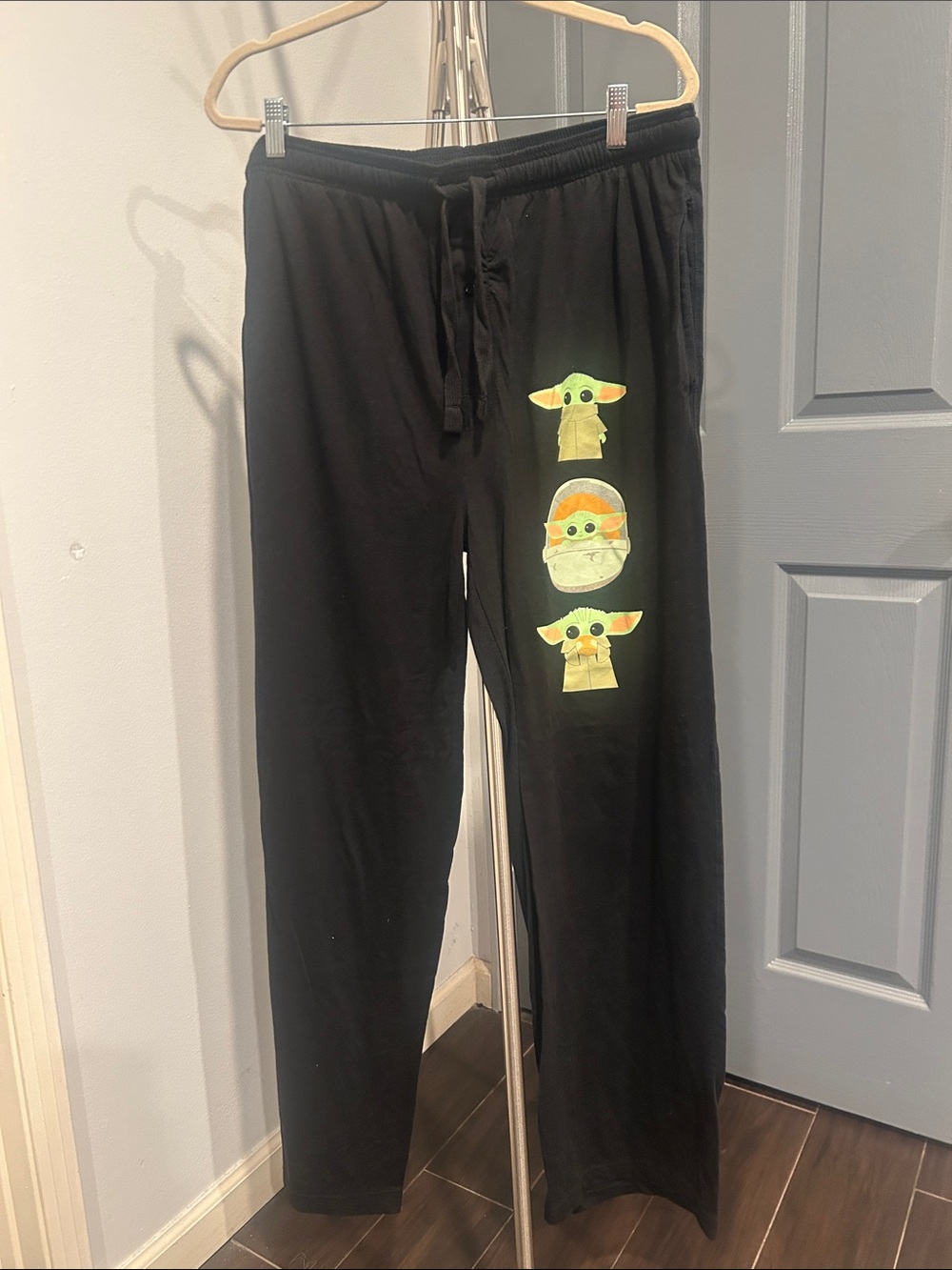Black Lounge Pants with Baby Yoda Graphics
